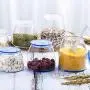 HOUSIYU Glass Jar, Tinted Transparent Glass Food Moisture-Proof Sealed Storage Tank, Suitable for Coffee Bean Tea Dried Fruit Grain, Blue 500ml HOUSIYU Glass Jar, Tinted Transparent Glass Food Moisture-Proof Sealed Storage Tank, Suitable for Coffee Bean Tea Dried Fruit Grain, Blue 500ml