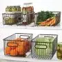 mDesign Metal Farmhouse Kitchen Pantry Food Storage Organizer Basket Bin - Wire Grid Design - for Cabinets, Cupboards, Shelves, Countertops - Holds Potatoes, Onions, Fruit - Long, 2 Pack - Bronze