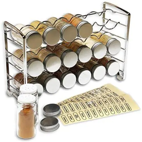 DecoBros Gewürzregalhalter mit 18 Flaschen und 48 Etiketten, Chrome