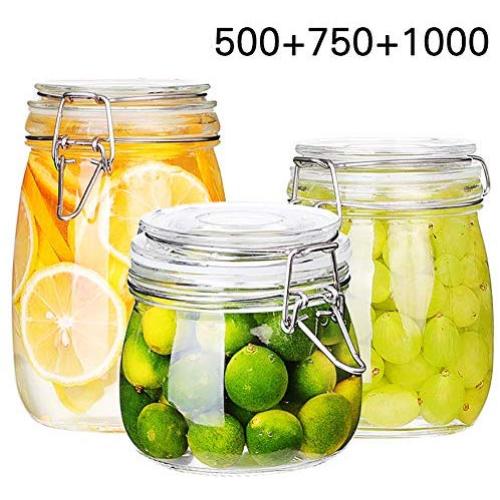 Tree House Glass Storage jar Member, Round Storage Containers Herbs Pot Clear Airtight Seal Sealed jar-J 500+750+1000ml