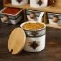 KJRJT Porcelain Ceramic Seasoning Box Set Include 3 Storage Container Condiment Jars with Lid and Spoon,3 Salt Pot Kitchen Supplies with Wooden Shelf KJRJT Porcelain Ceramic Seasoning Box Set Include 3 Storage Container Condiment Jars with Lid and Spoon,3 Salt Pot Kitchen Supplies with Wooden Shelf