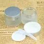 Empty Frosted Clear Glass jar with Inner Liners and Lids and Mini Spoon, 0.53oz Round Glass Jars-Silver Lids for Cream jars, Cosmetics, Diy, Make up, Homemade Sample-10PCS