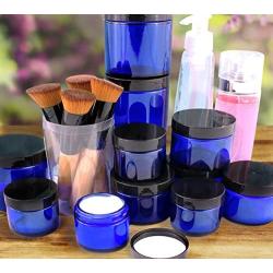 Combination 12 Pack of Cobalt Blue 1oz & 2oz Glass Straight Sided Jars, Lids Included; Empty Refillable Containers for Cosmetics, Creams, Lotions, Essential Oils (6 of Each)
