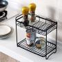 Iron Mesh Standing Spice Rack, 2-Tier Jars Bottle Storage Organizer Shelf Holder for Kitchen Bathroom Countertop
