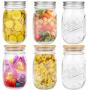 Mason Jar with Lids, 16 OZ Regular Food Storage Jar, Set of 6 Bamboo and Tinplate Mason Jar Lid for Store Tea, Coffee, Spice, Candy