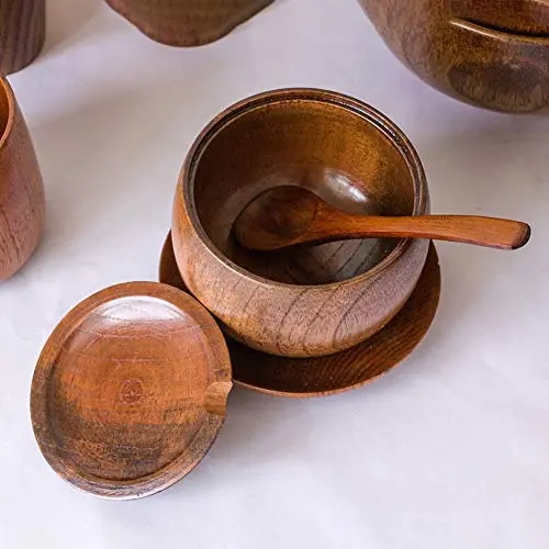 Gewürfass, Maserfaliw Holzeinmahlgewürzfass mit Deckel, Set mit Löffel, Küchenaufbewahrung, wiederverwendbar, ideal als Geschenk für Ausflüge und zu Hause.