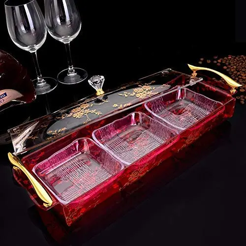 Runder Kristall-Aufbewahrungs-Deckel Teller, geteilter Trockenfrüchte-Teller, kreative Hochzeits-Konfettischachteln, transparente Acryl-Kreativbehälter mit Deckel, Tank-Dekorationen, Schreibtisch-Dekoration (Farbe: Rot)