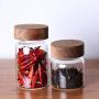 Transparent Kitchen Storage Bottle High Borosilicate Glass With Wooden Cover Food Candy Biscuit Snack Storage Jar Organization,210Ml, dia  65mm, height  80mm