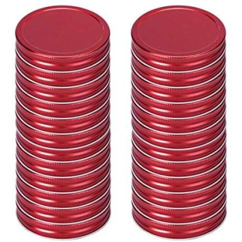 uxcell 24 Pcs Iron Regular Mouth Mason Jar Lids with Sealing Rings Food Storage Caps for Mason Canning Ball Jars Red