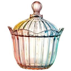 Ibnotuiy Colorful Glass Crystal Candy Jar with Lid Creative Wedding Storage Jar for Home Decoration Large Size (Flower)