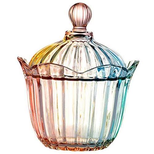 Buntfarbenes Glas-Kristallsüßigkeitenbehälter mit Deckel – Kreativer Hochzeitsspeicherbehälter für die häusliche Dekoration, große Größe (Blume)