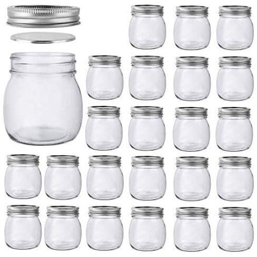 Betrome 10 OZ Mason Jar 24 Pieces with Silver Regular Lid for Jam, Jelly, Honey, Beans, Spice, Wedding Favors, Shower Favors, Party Favors