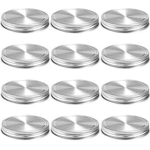Stainless Steel Mason Jar Lids,12 Pack Polished Surface,Reusable and Leak Proof,Storage Caps with Silicone Seals for Wide Mouth Size Jars (12-Pack Stainless Steel Lids(Wide Mouth))
