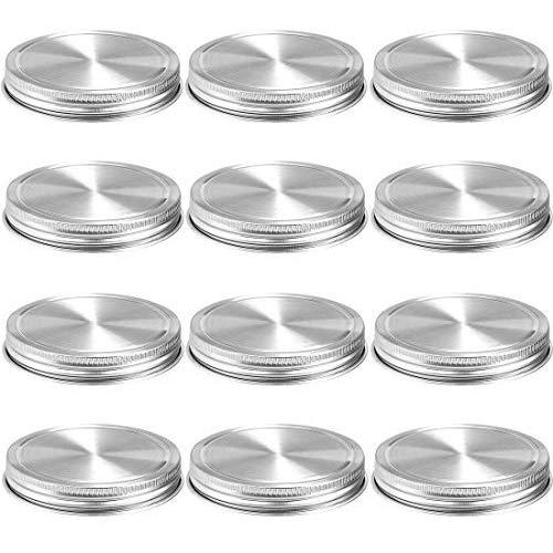 Stainless Steel Mason Jar Lids,12 Pack Polished Surface,Reusable and Leak Proof,Storage Caps with Silicone Seals for Wide Mouth Size Jars (12-Pack Stainless Steel Lids(Wide Mouth))