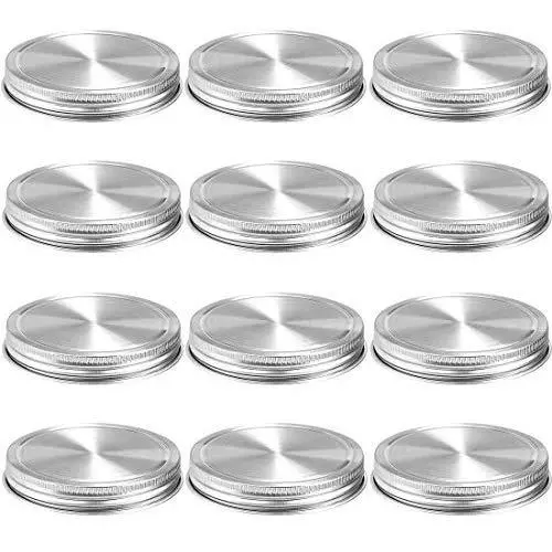 Bouchons en Acier Inox pour Bocal Mason, 12 Pièces, Surface Polie, Réutilisables et Étanchés, Caps avec Joints Silicones pour Bocaux à Large Ouverture (12 Pièces)