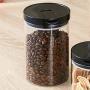 900Ml Transparent Glass Store Vacuum Can Tea Coffee Bean Milk Powder Kitchen Storage Jar with Lid,Black