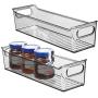 mDesign Slim Plastic Kitchen Pantry Cabinet, Refrigerator or Freezer Food Storage Bin with Handles - Organizer for Fruit, Yogurt, Snacks, Pasta - BPA Free, 14" Long, 2 Pack - Smoke Gray