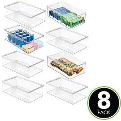 mDesign Plastic Stackable Kitchen Pantry Cabinet, Refrigerator, Freezer Food Storage Bin Box with Lid - Organizer for Fruit, Yogurt, Snacks, Pasta, Cans, Baking Supplies - 8 Pack - Clear