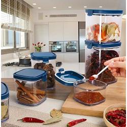 Kitchen plastic transparent sealed cans multi grain storage tanks tea cans milk powder snacks seasoning jar storage box LB910122,random color 1100ML