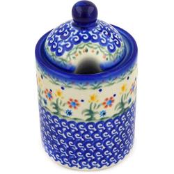 Polish Pottery 6-inch Jar with Lid with Opening (Spring Flowers Theme) + Certificate of Authenticity