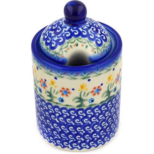 Polish Pottery 6-inch Jar with Lid with Opening (Spring Flowers Theme) + Certificate of Authenticity