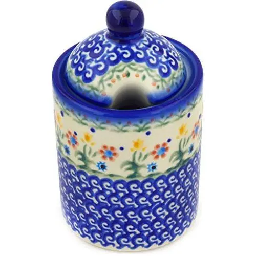 Bouteille en céramique polonaise de 15 cm avec couvercle et décor floral printanier + Certificat d'authenticité Bouteille en céramique polonaise de 15 cm avec couvercle et décor floral printanier + Certificat d'authenticité
