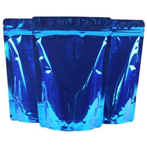 12 Pcs Blue Reusable Aluminium Foil Zip Lock Stand Up Food Pouches Bags Resealable Double-Sided Colored Zipper Pouch Zip Mylar Bag for Food Storage Gift Basket Supplies (14cmx20cm)