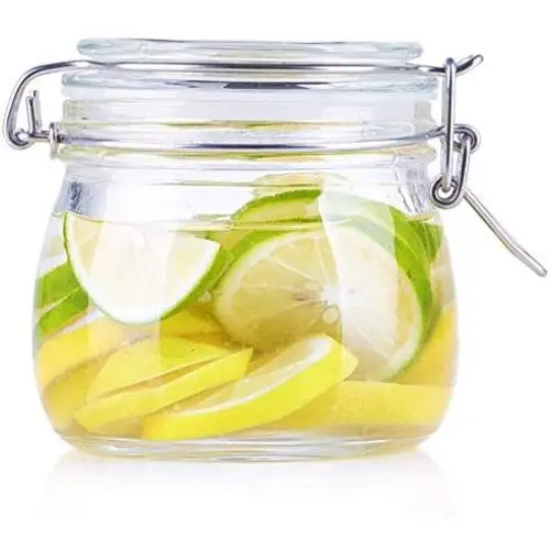 Glasbehälter mit Metallbügelverschluss, Rund, dickwandig, Floating-Design, Luftdicht, Feuchtigkeitschutz, Glasbehälter, Lagerbehälter, Lagerflasche, 500ml.