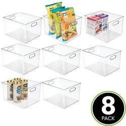 mDesign Plastic Storage Organizer Container Bins Holders with Handles - for Kitchen, Pantry, Cabinet, Fridge/Freezer - Large for Organizing Snacks, Produce, Vegetables, Pasta Food, 8 Pack - Clear