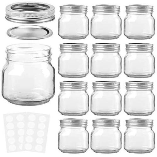 KAMOTA Mason Jars 8 oz With Regular Lids and Bands, Ideal for Jam, Honey, Wedding Favors, Shower Favors, Baby Foods, DIY Magnetic Spice Jars, 12 PACK, 20 Whiteboard Labels Included