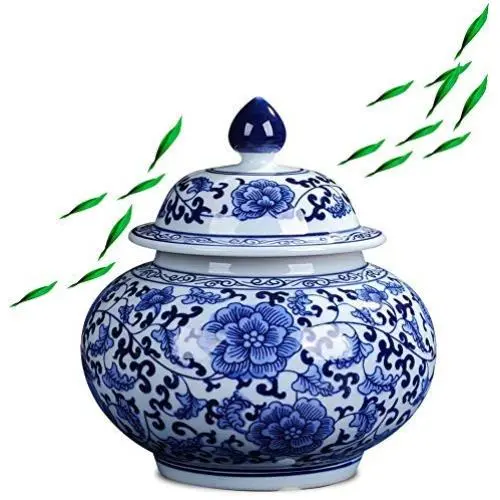 Ceramic Vase LJIANW Peony Porcelain Tea Tin/Tea Storage/Tea Caddy/Tea Canister/Helmet-Shaped Temple Display Jar, 4 Sizes (Color : Blue, Size : 20x19.5cm) Ceramic Vase LJIANW Peony Porcelain Tea Tin/Tea Storage/Tea Caddy/Tea Canister/Helmet-Shaped Temple Display Jar, 4 Sizes (Color : Blue, Size : 20x19.5cm)