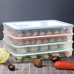 Food Storage Container with Lids, Single Layer Refrigerator Food Dumplings Airtight Storage Container Stackable Plastic Box (Blue)