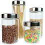 Home Intuition Round Glass Canister Set with Stainless Steel Lids, 4 Pieces