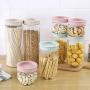 Cereal Containers For Storage With Rotating Seal Cover,Sealed Plastic Container For Stackable,Stackable Jars Dry Food Container,Save Space,0.5L,1L,1.5L,Pink-M-1000ml