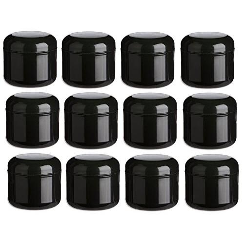 Nakpunar 12 Pcs, 8 Oz Black Double Wall Plastic Jars with Dome Lid