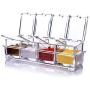 Clear Seasoning Rack Spice Pots, 4 Piece Acrylic Seasoning Box Storage Container Condiment Jars,Cruet with Cover and Spoon