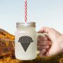 Red Multicolor Cone Ice Image Frosted Glass Mason Jar With Straw