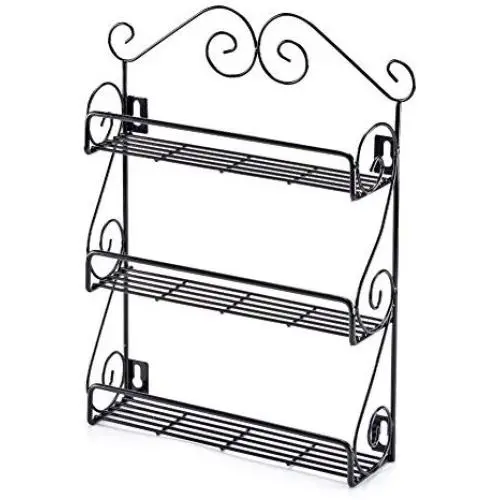 EZOWare 3-Tier Spice Rack Spice Jars Bottle Holder Storage Organizer Shelf for Kitchen Scroll Wall Mounted, Pantry, Cabinet, Counter top Free Standing Rack- Black
