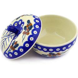 Polish Pottery 5?-inch Apple Shaped Jar (Yellow Holly Berries Theme) + Certificate of Authenticity