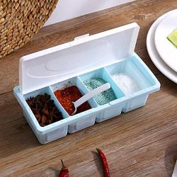 XISAOK 4 Grid Jar Condiment Storage Colorful Seasoning Container Kitchen Food Box Case Holder