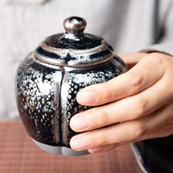Home Décor Ceramic Jar Kitchen Flour Storage Tank Office Tea Container Home Kimchi Container Tea Cake Storage Jar Decorative Accessories (Color : Black, Size : 5.75.810.1cm)