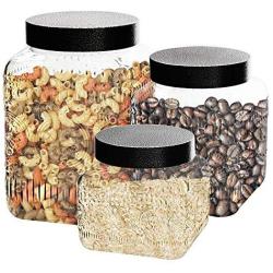 Style Setter Canister Set 3-Piece Glass Jars in 44oz, 64oz and 77oz Chic Design with Airtight Stainless Steel Lids for Cookies, Candy, Coffee, Flour, Sugar, Pasta, Cereal and More, Medallion Embossed