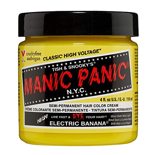 Manic Panic Electric Banana Haarfarbe – Klassisches High Voltage – Halbpermanente Haarfarbe – Helles, Neon-Gelb – Leuchtet im Dunkeln – Vegan, PPD & Enthält kein Ammoniak – Für Damen und Herren geeignet