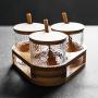 TNKML Glass Storage Tank Glass Seasoning Jar Three-Piece Seasoning Box Set Sugar Bowl Salt Shaker Glass Seasoning Jar Kitchen Supplies Spice Container-B