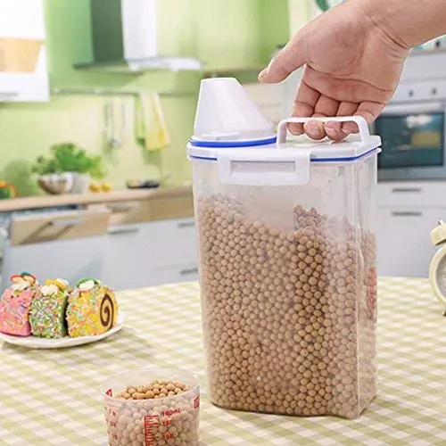 Distributeur de PSFS 2L en plastique pour céréales avec couvercle double, boîte de rangement sèche alimentaire, grain, conserve, boîte de rangement multi-grains, contenant pour riz (Transparent) Distributeur de PSFS 2L en plastique pour céréales avec couvercle double, boîte de rangement sèche alimentaire, grain, conserve, boîte de rangement multi-grains, contenant pour riz (Transparent)