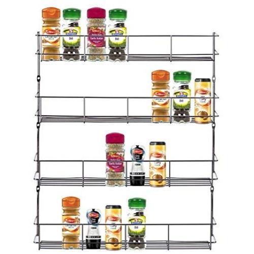 De.De. 4 Tiers Metal Wire Chrome Kitchen Cabinet Door Wall Mounted Spice Herbs Jars Storage Holder Rack Organizer Shelves Shelf Inside Cupboard