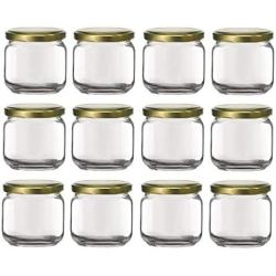 Nakpunar 12 pcs, 6.75 oz Square Glass Jars with Gold Lids - Rounded Edge - Made in Italy (Gold - 12 Jars)