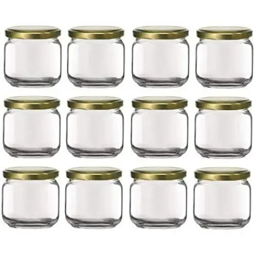 Bocal en verre carré de 12 pièces, 177 ml, avec couvercle doré, bord arrondi – Fabriqué en Italie (Doré - 12 bocaux) Bocal en verre carré de 12 pièces, 177 ml, avec couvercle doré, bord arrondi – Fabriqué en Italie (Doré - 12 bocaux)