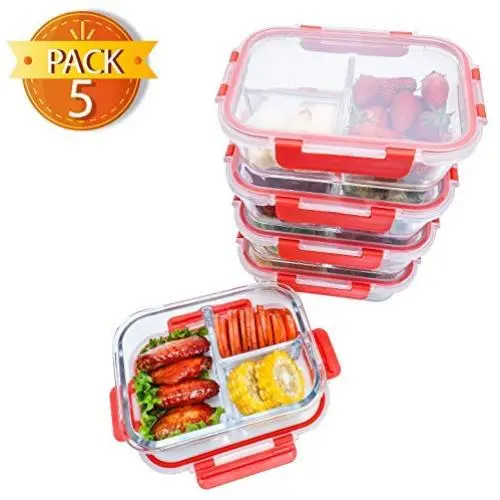 BlueHills Premium Glass Meal Prep Containers with Red Snap Locking Lids Glass Food Containers BPA-Free Microwave Oven Freezer Dishwasher Safe (4.5 Cups, 36 Oz. (G003 Three Compartments) BlueHills Premium Glass Meal Prep Containers with Red Snap Locking Lids Glass Food Containers BPA-Free Microwave Oven Freezer Dishwasher Safe (4.5 Cups, 36 Oz. (G003 Three Compartments)