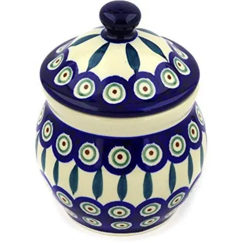 Bouteille en céramique polonaise de 13 cm (thème des feuilles de paon) + Certificat d'authenticité Bouteille en céramique polonaise de 13 cm (thème des feuilles de paon) + Certificat d'authenticité